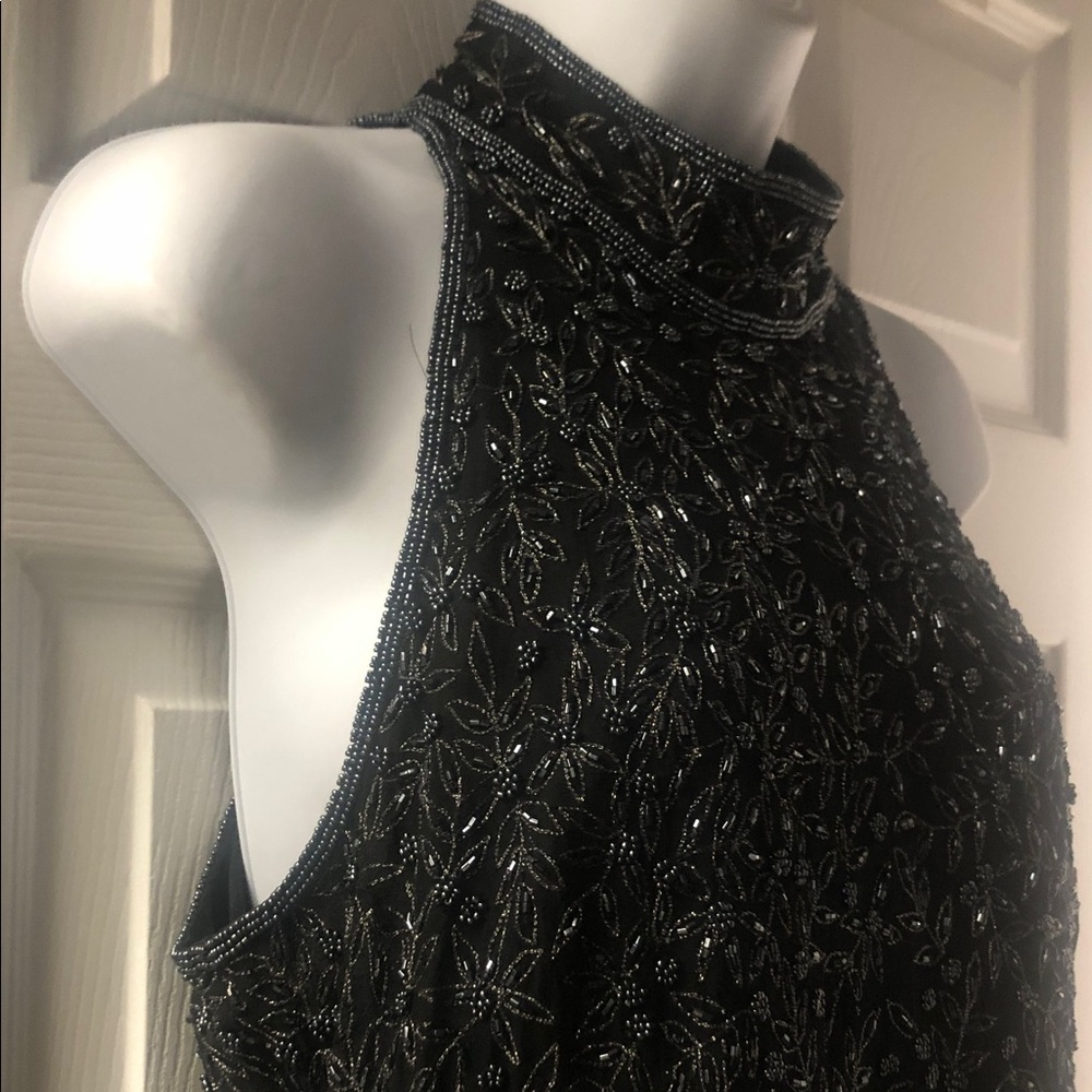 Papell Boutique Black Beaded Mock Neck Tank